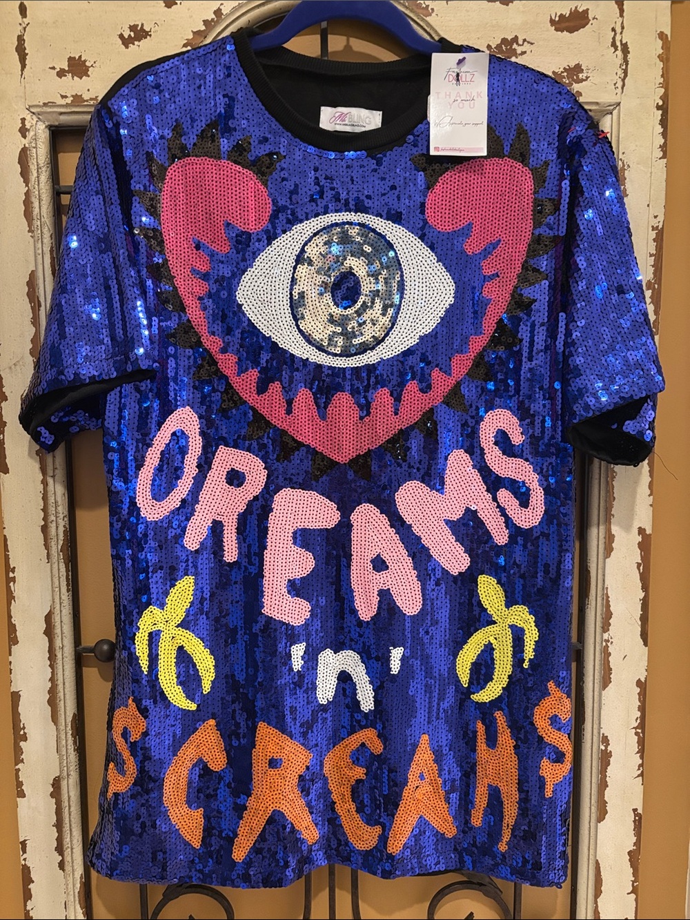 Sequin Graphic Tee - Electric Blue Dreams